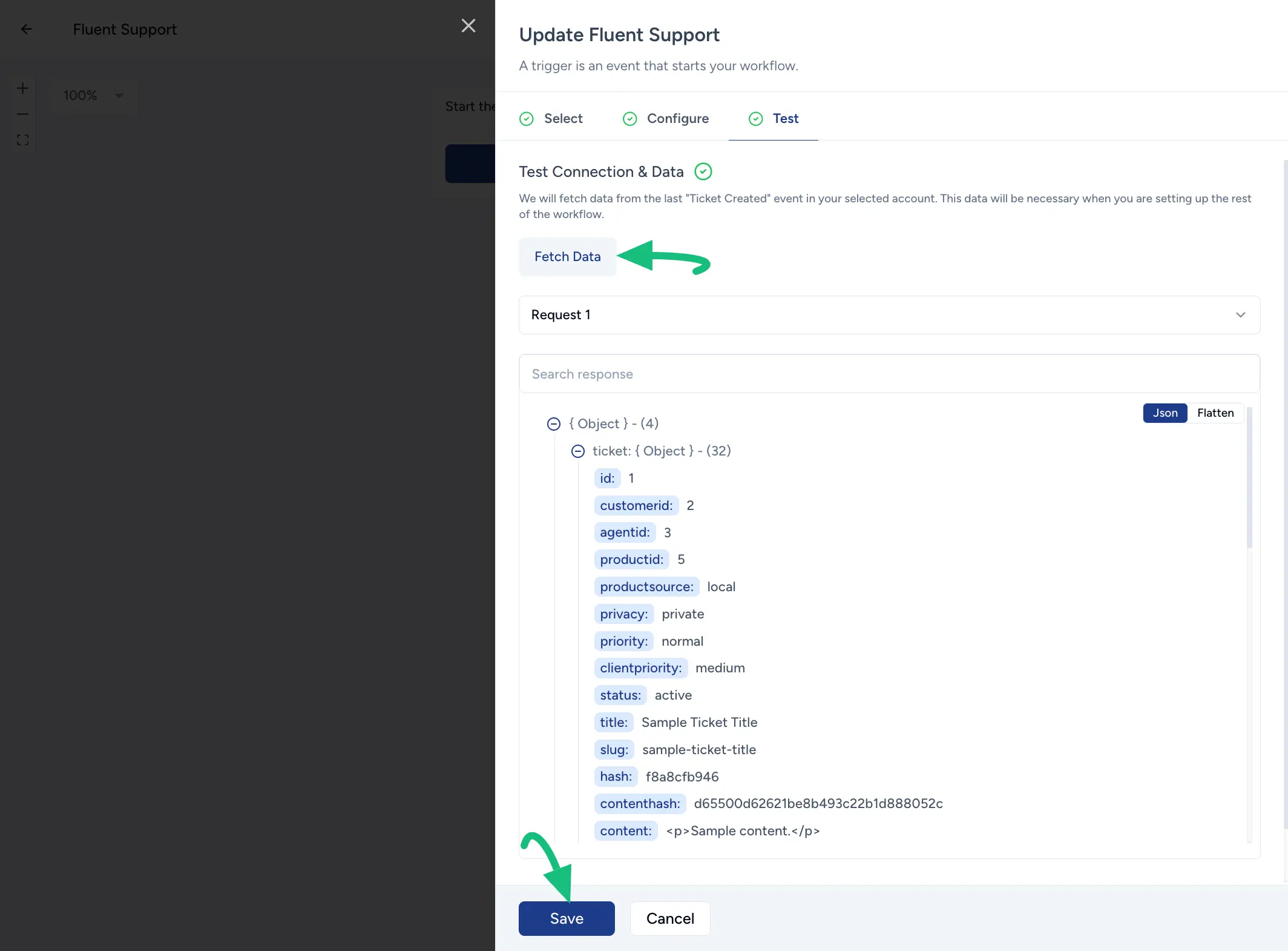 Fetch Data - Save button - SureTriggers