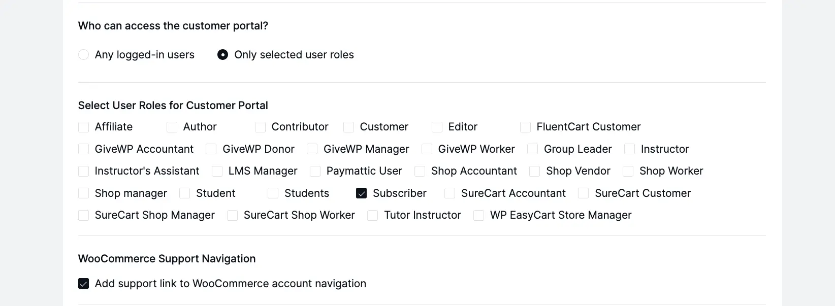 Setting for selecting who can access to customer portal