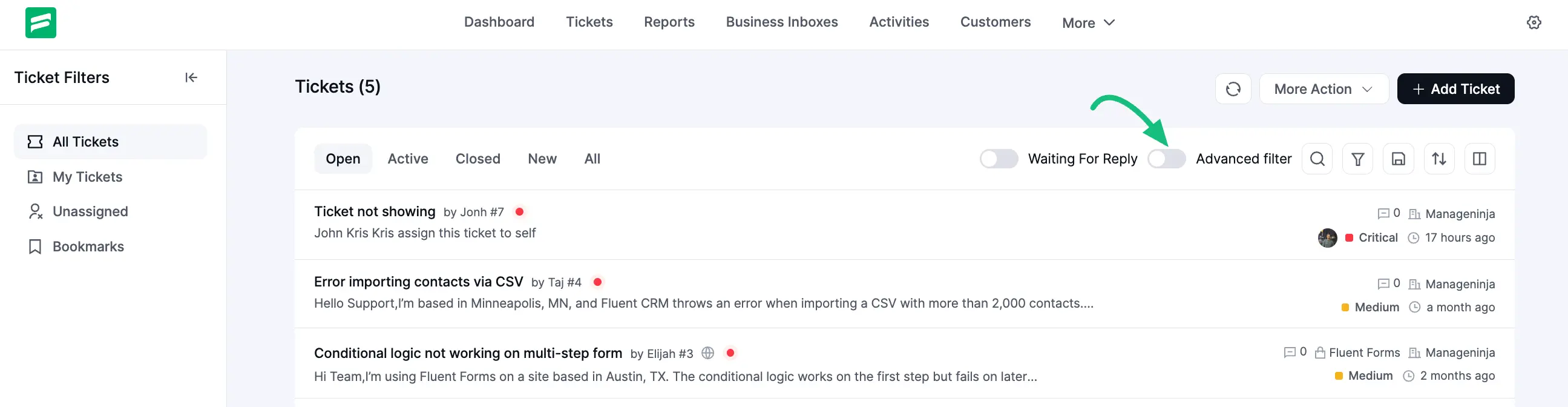 Advanced Filter toggle