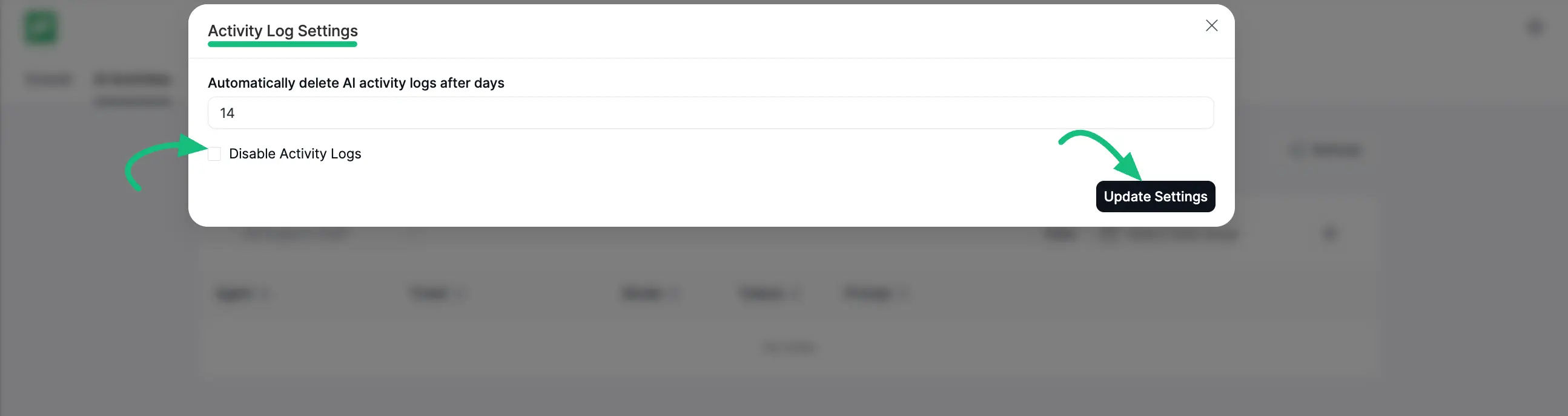 AI Activities from Fluent Support Dashboard