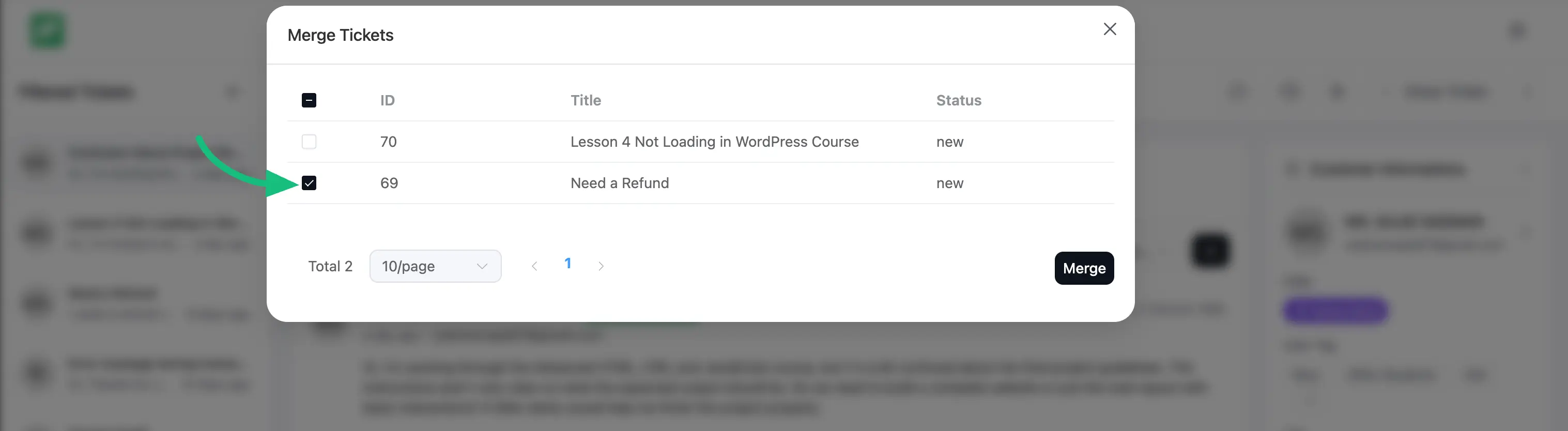 Display of all merged tickets