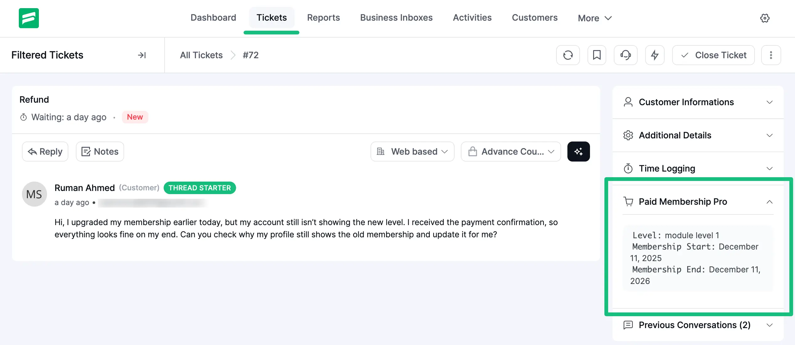 Preview of Paid-Membership Pro Integration with Fluent Support