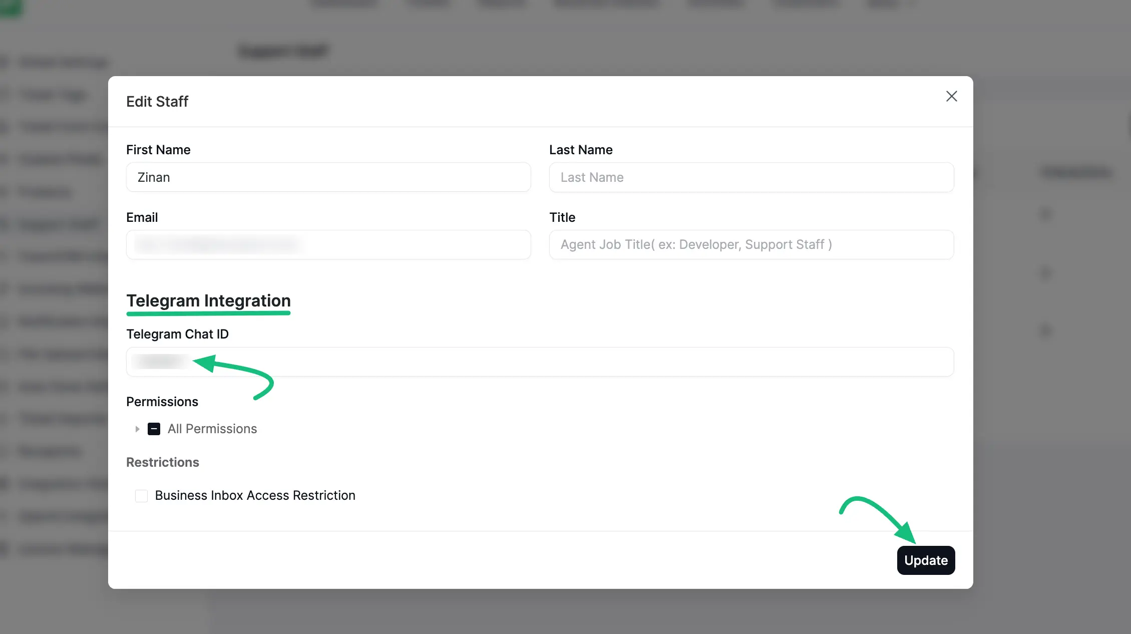 Telegram Chat ID Field