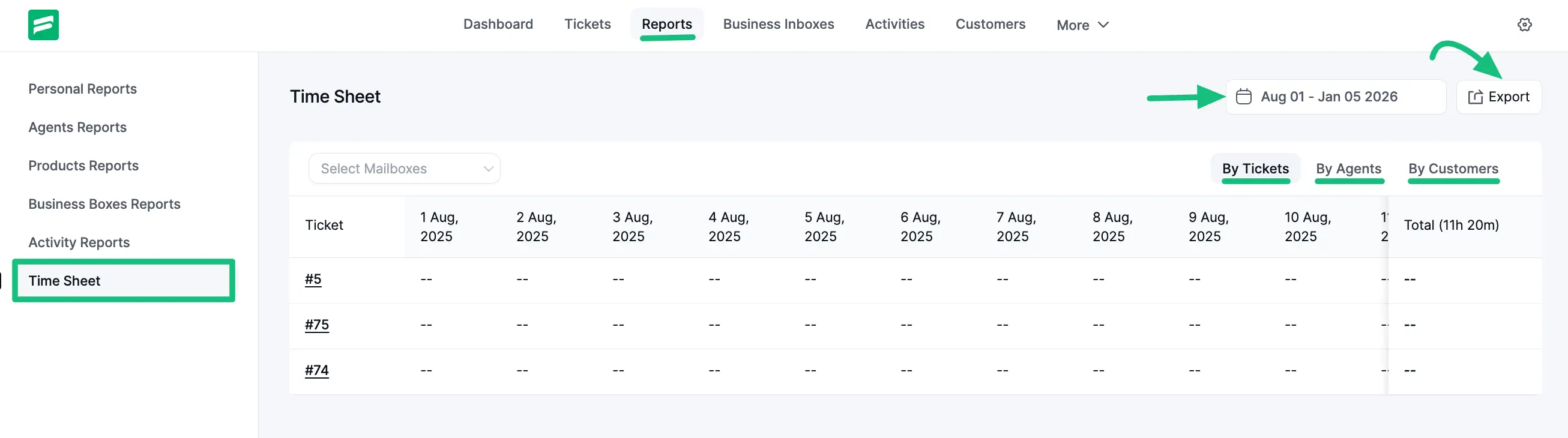 Exporting the Time Sheet data