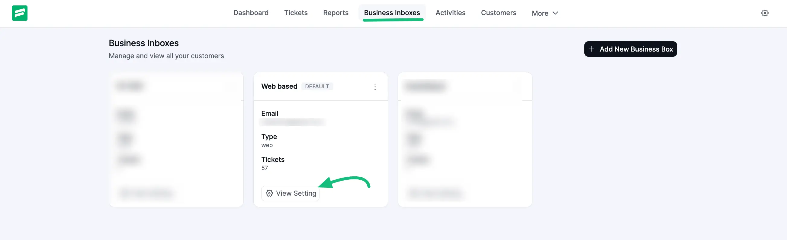 View Settings of specific web-based business inbox