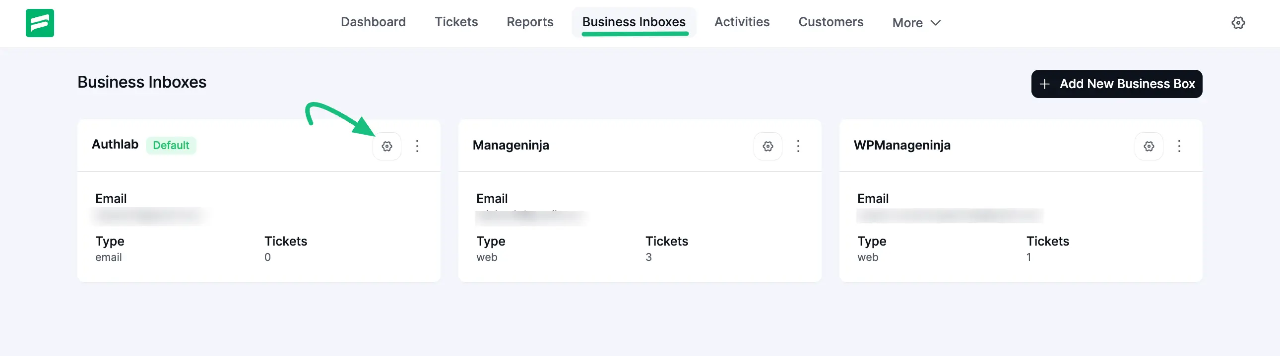 Open the settings of  the desired business inbox