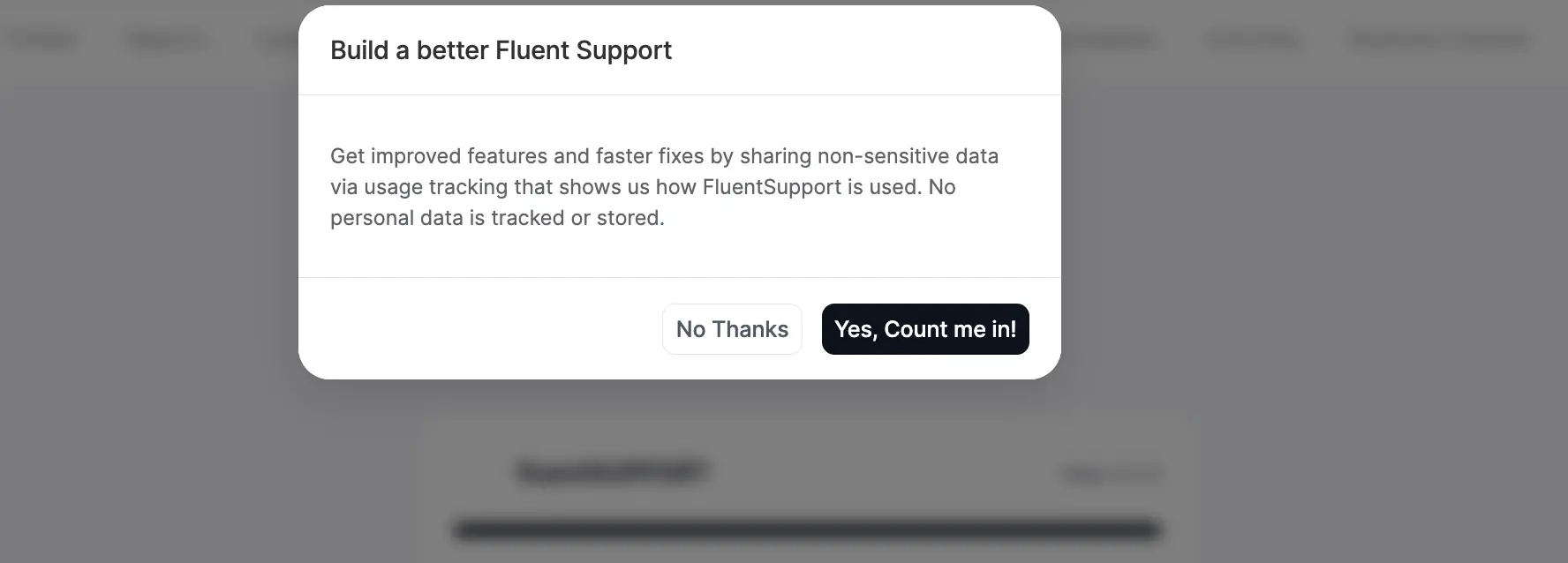 Usage tracking preference pop-up