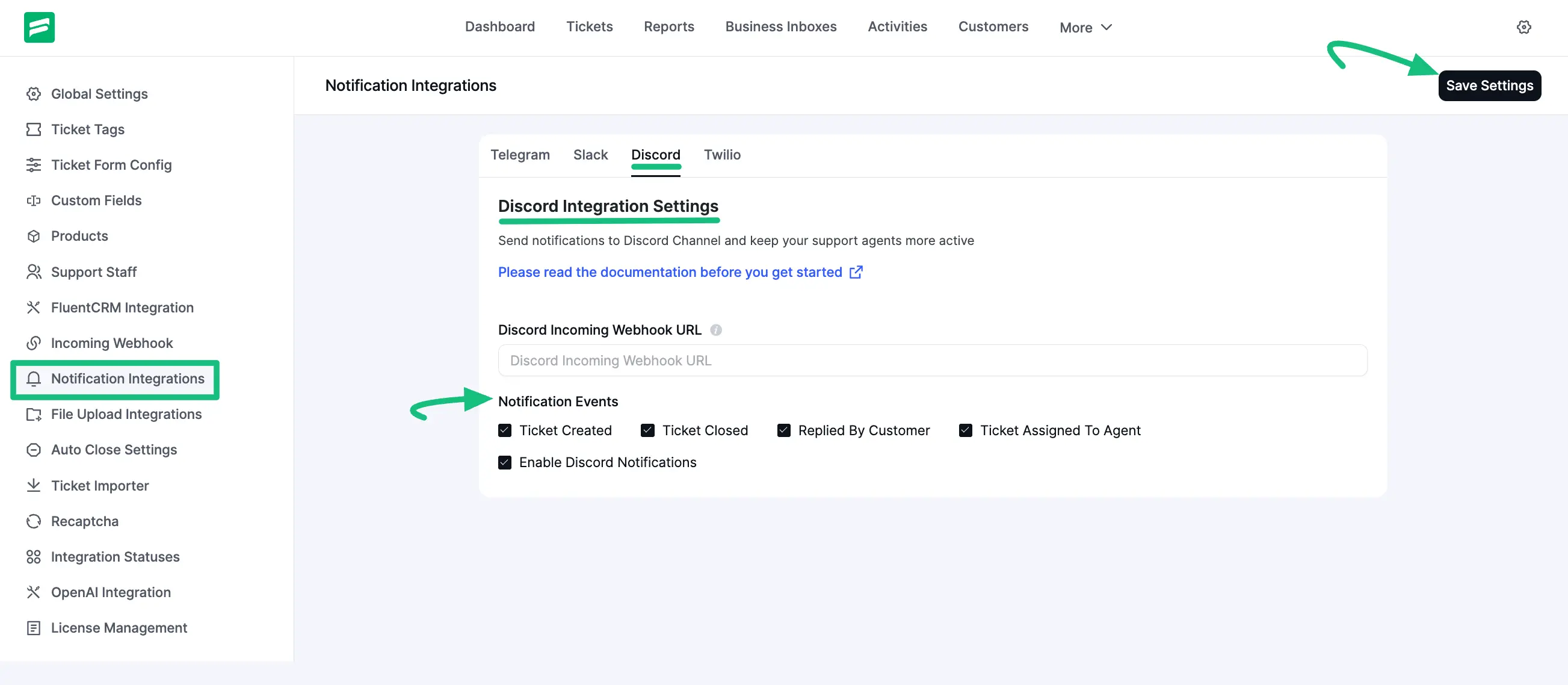 Discord Integration Settings 