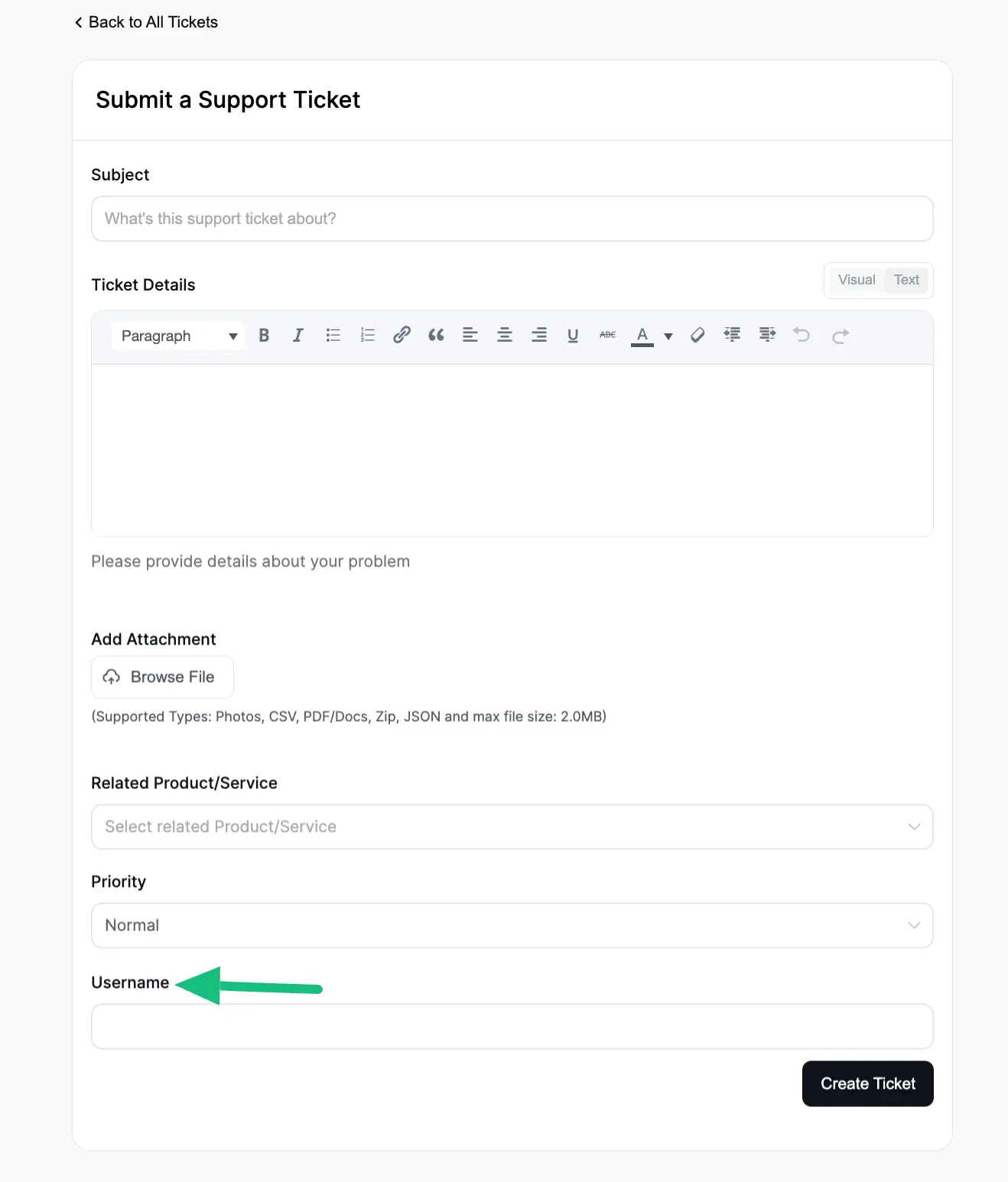 Customer Support Portal's Ticket Submission Portal