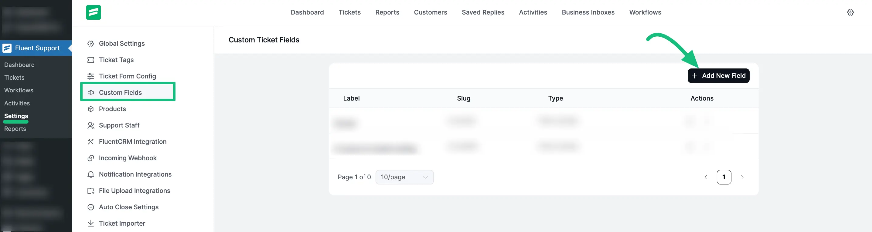 Add new Custom Fields from Global Settings in Fluent Support Dashboard