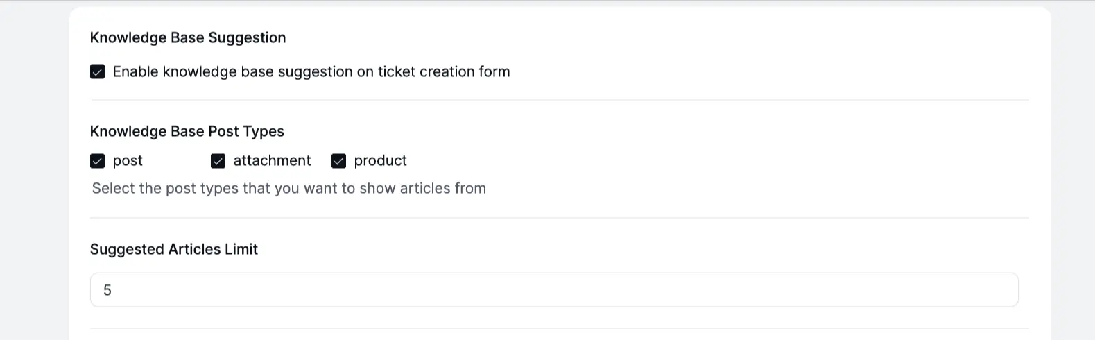Knowledge-base suggestions related setting