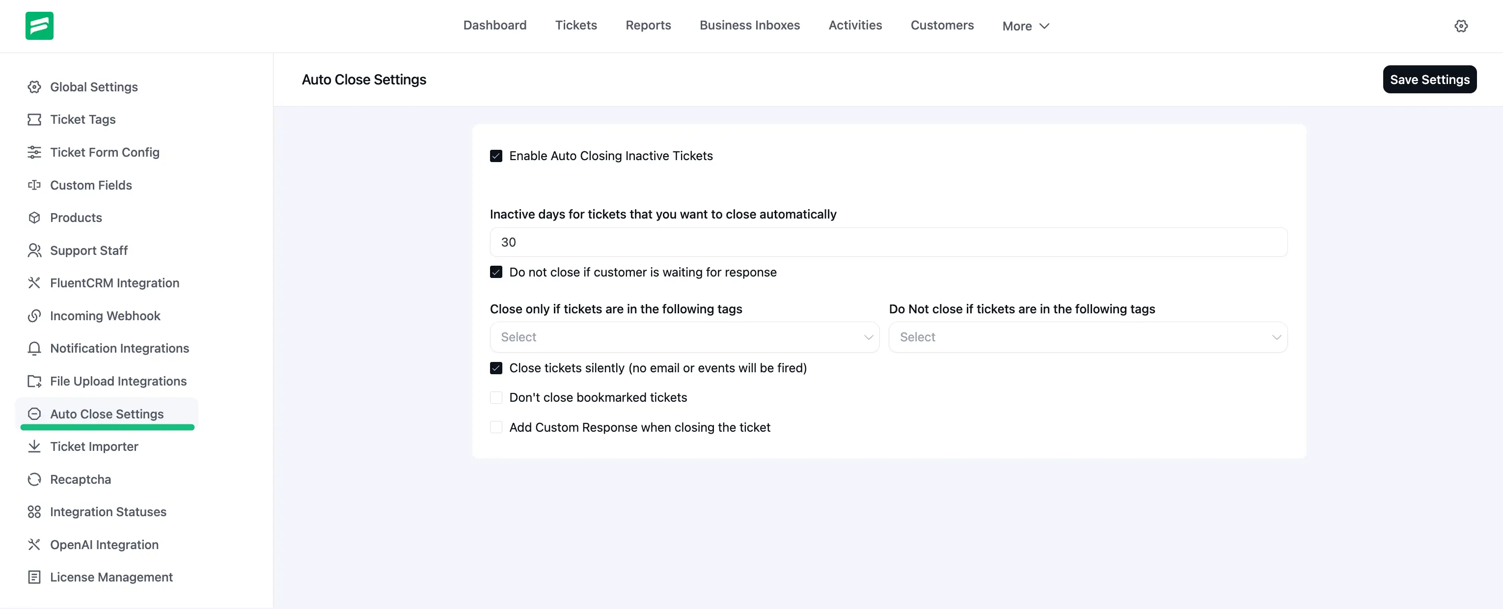 Configuration Set for Auto Closing