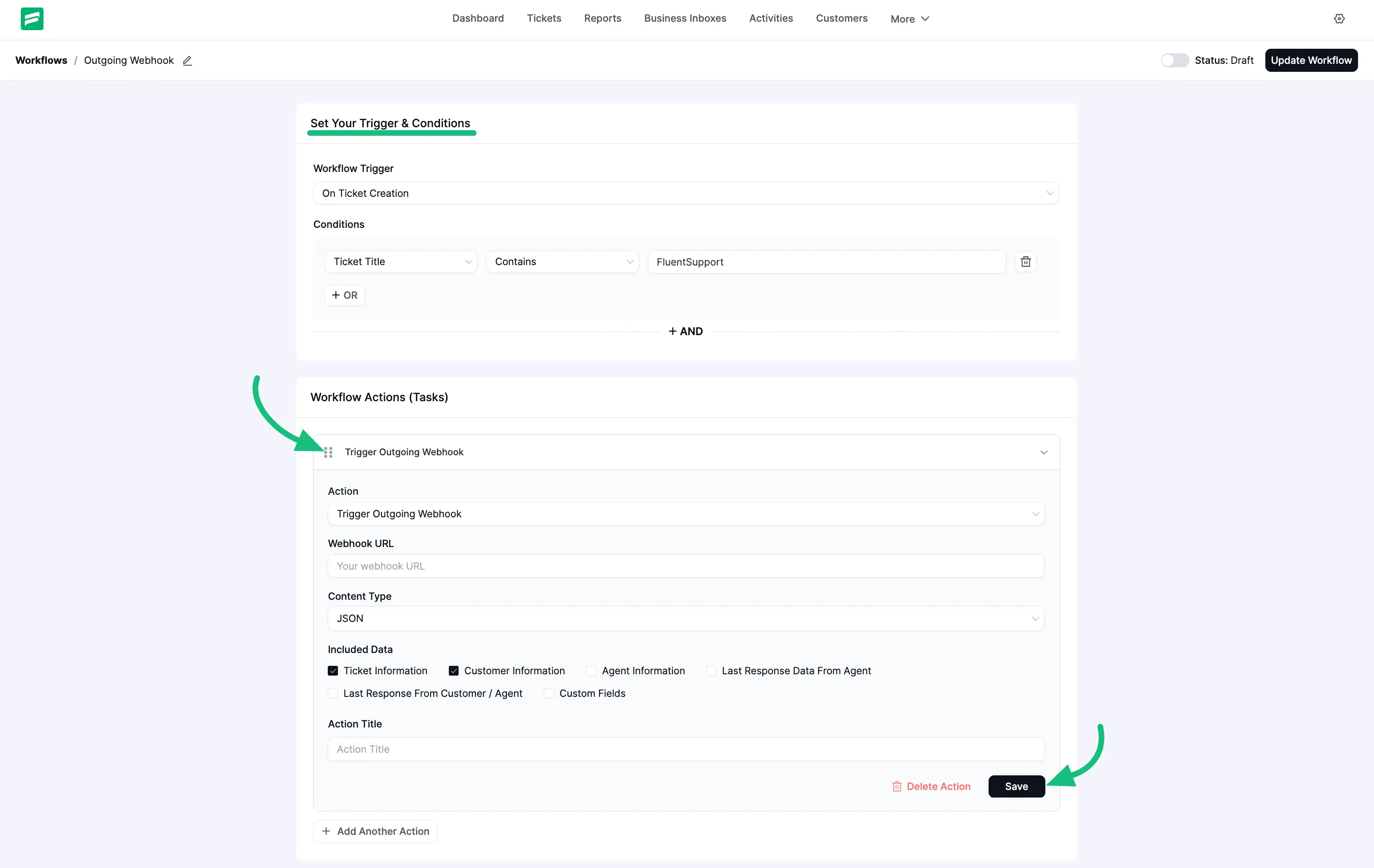 Select Outgoing WebHook trigger