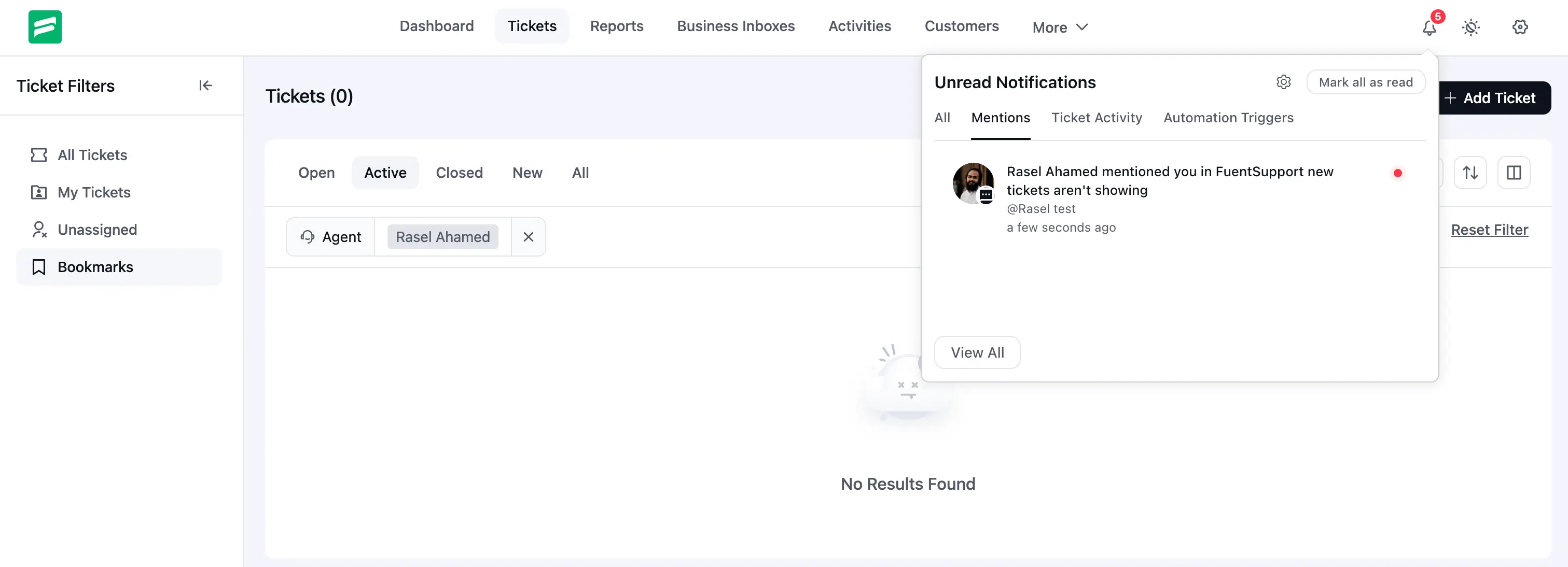 Mentions tab in the Unread Notifications panel
