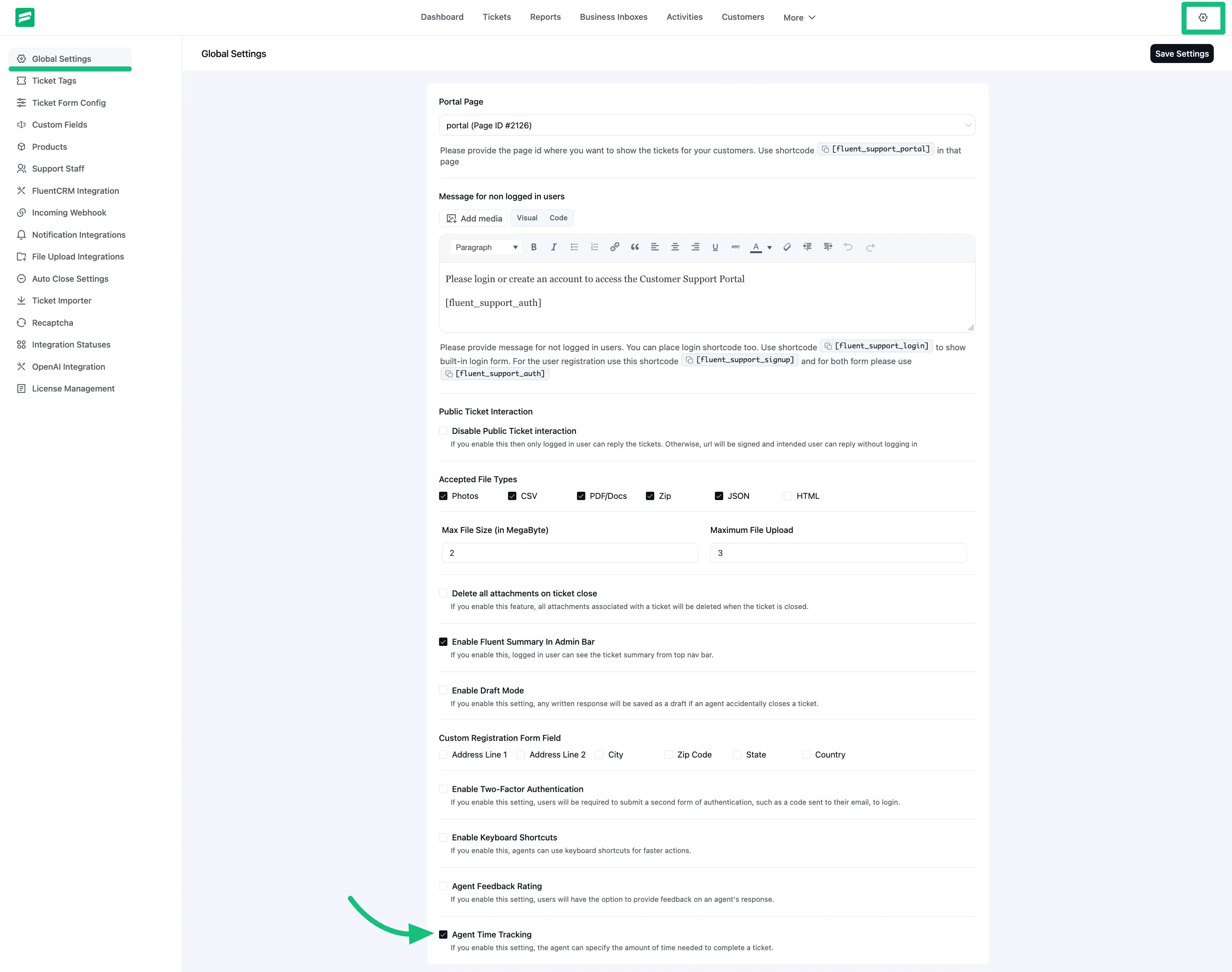 Time Tracking Settings