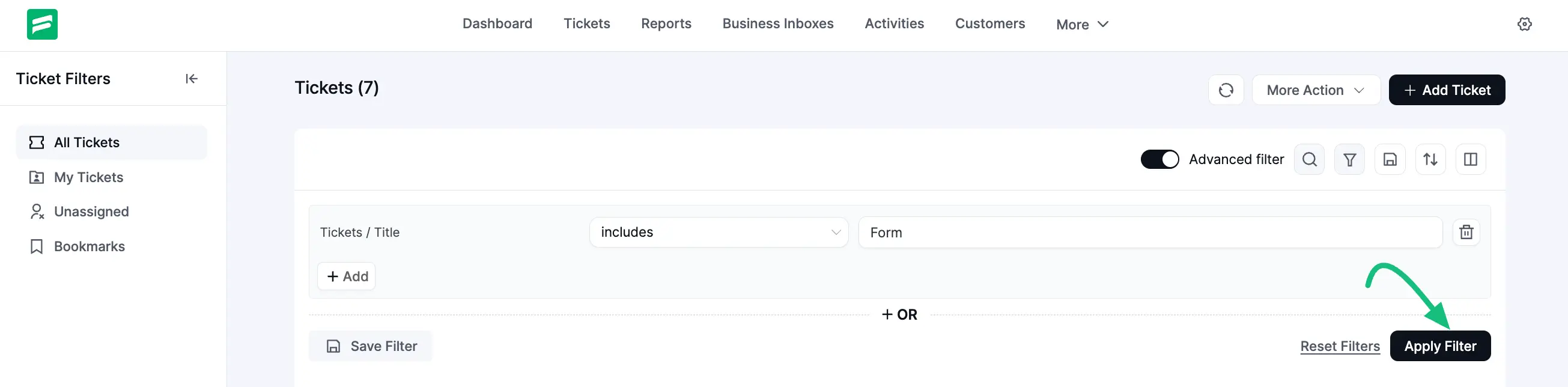 Advanced Filtered Ticket