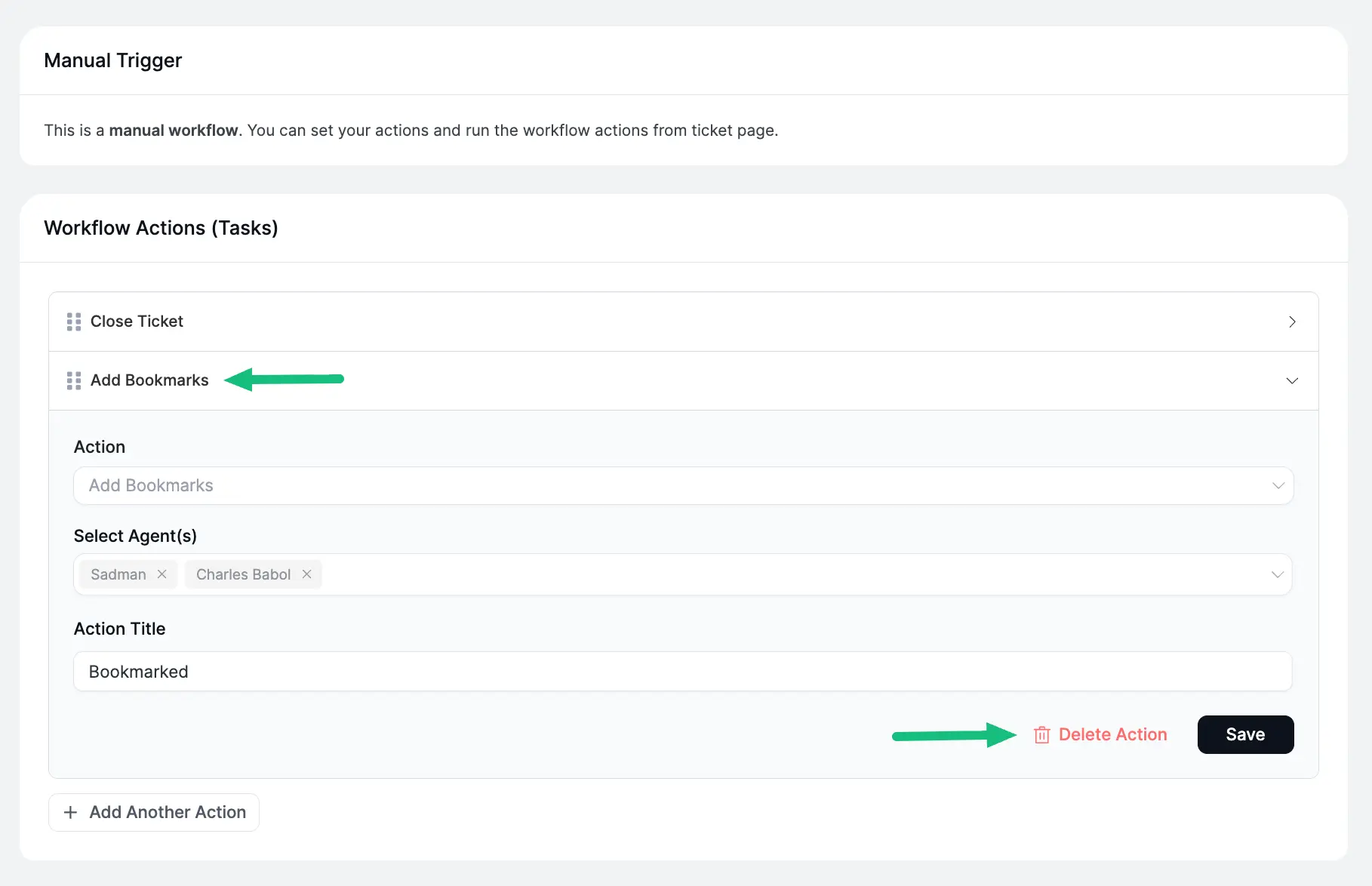 Delete any existing action anytime